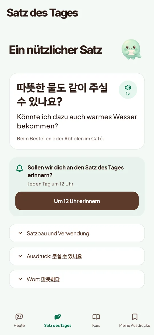 App-Bildschirm mit dem heutigen Satz